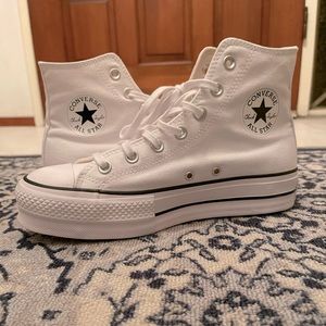 White Converse platform high tops